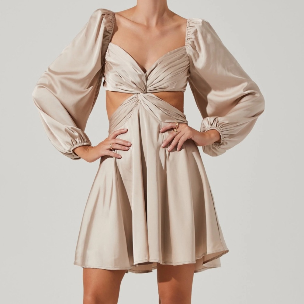 ASTR ANAMARIA CUTOUT LONG SLEEVE MINI DRESS